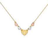 14K Tri-Color Gold Heart Necklace with Polished Charm - 16